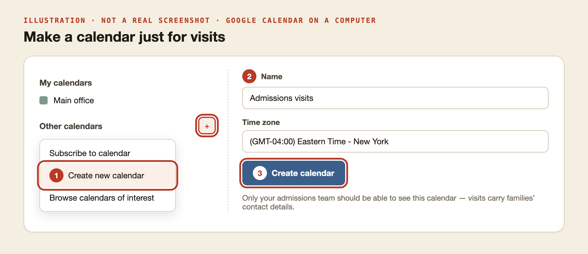 Illustration: Other calendars, then Create new calendar