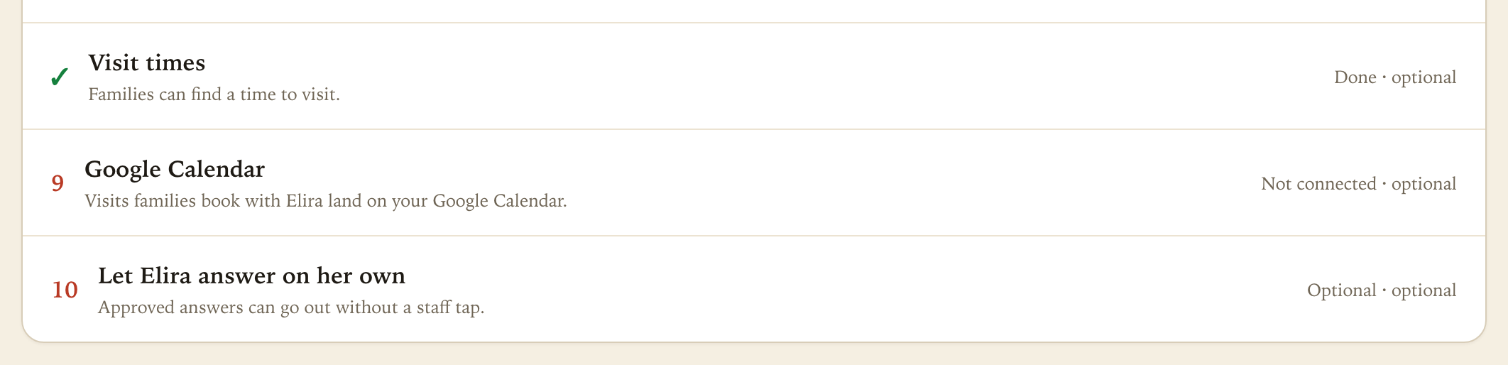 Build Elira's Brain with the Google Calendar step