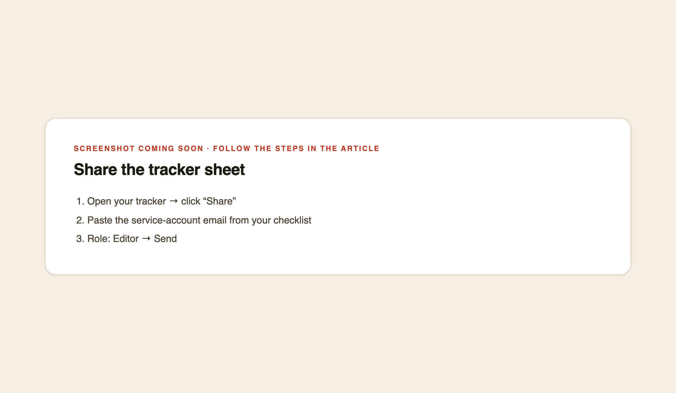 Google Sheets share dialog: service account added as Editor